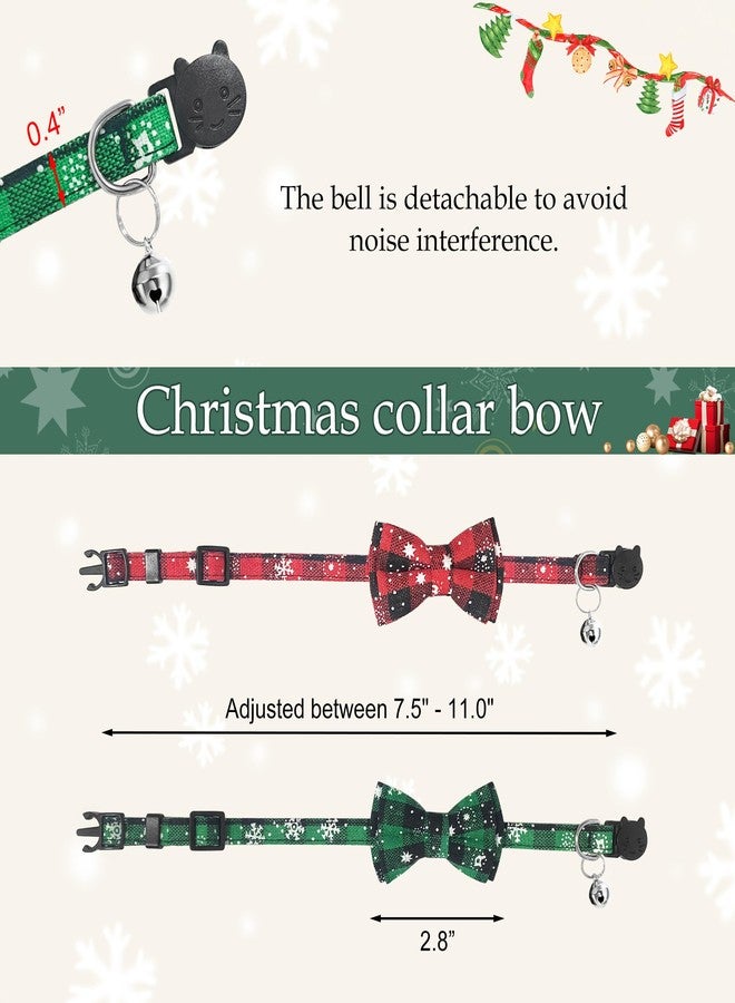 Quacc 2 PCS Christmas Cat Collar with Bow Tie and Bell Breakaway Cute Christmas Adjustable Cat Bow Tie Collar for Kitten Puppy (Red, Green) - Image 4